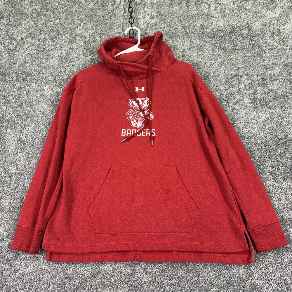 Wisconsin Badgers Sweatshirt Womens Medium Red NCAA Football Under Armour Hoodie